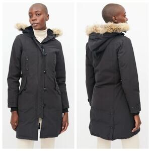 Canada Goose Kensington Parka Jacket Black Small Fur Hood Down Insulated Coat